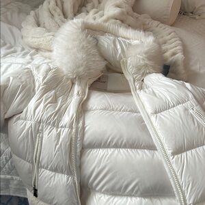 White Quilted Puffer Coat with Plush Collar